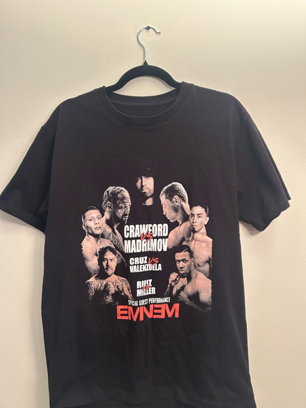 Crawford Vs Madrimov boxing Eminem Graphic Tee - Black with Red & White Print